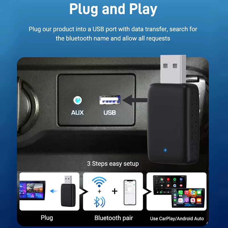 Acodo 2In1 Mini Adapter Carplay&Android Auto Wireless to Wired 5.8Ghz Wifi Plug and Play for 99% Original Car with Wired Carplay